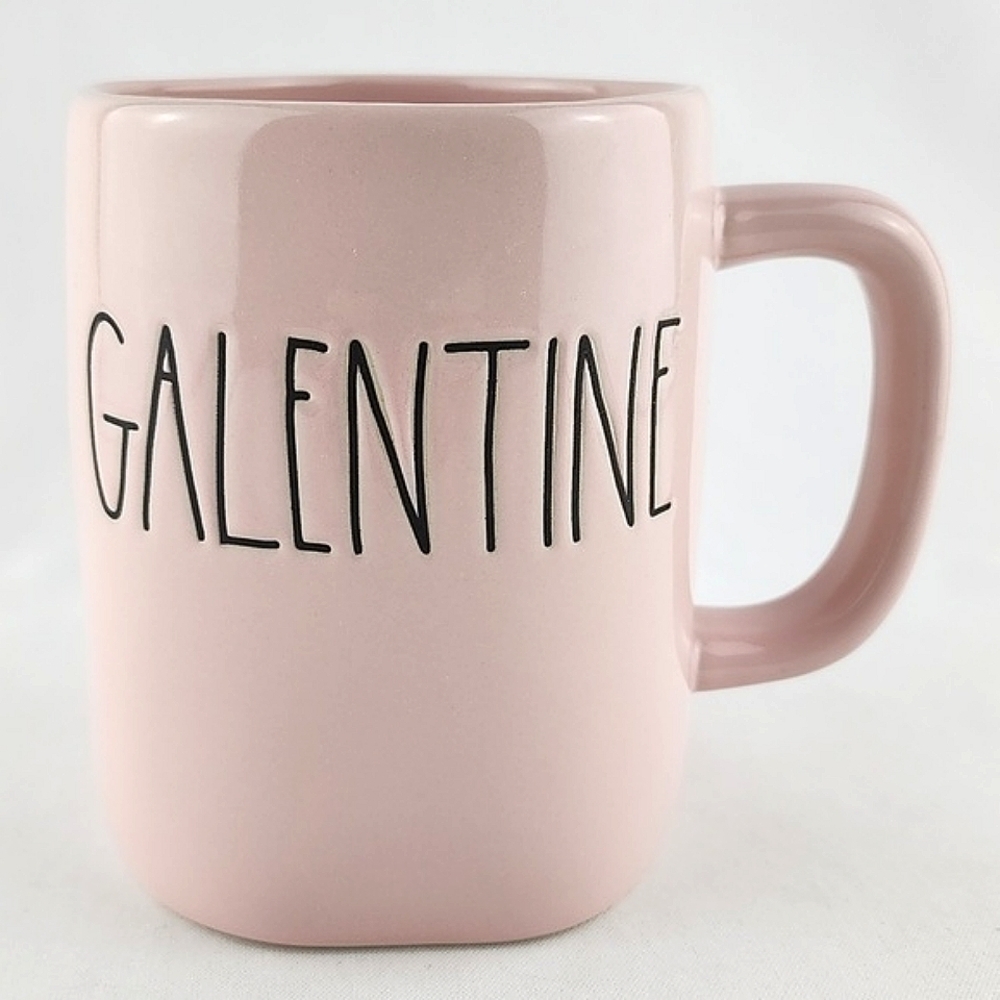 NWT RAE DUNN Artisan Light Pink Mug Black Large Letters GALENTINE